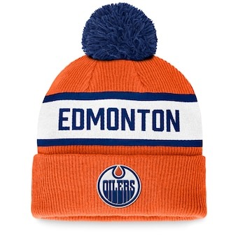 Edmonton Oilers Fanatics Branded Fundamental Wordmark Cuffed Knit Hat with Pom - Orange