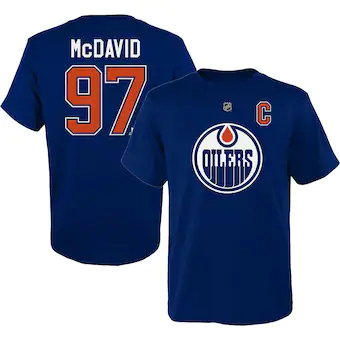 Connor McDavid Edmonton Oilers Youth Captain Name & Number - T-Shirt - Royal